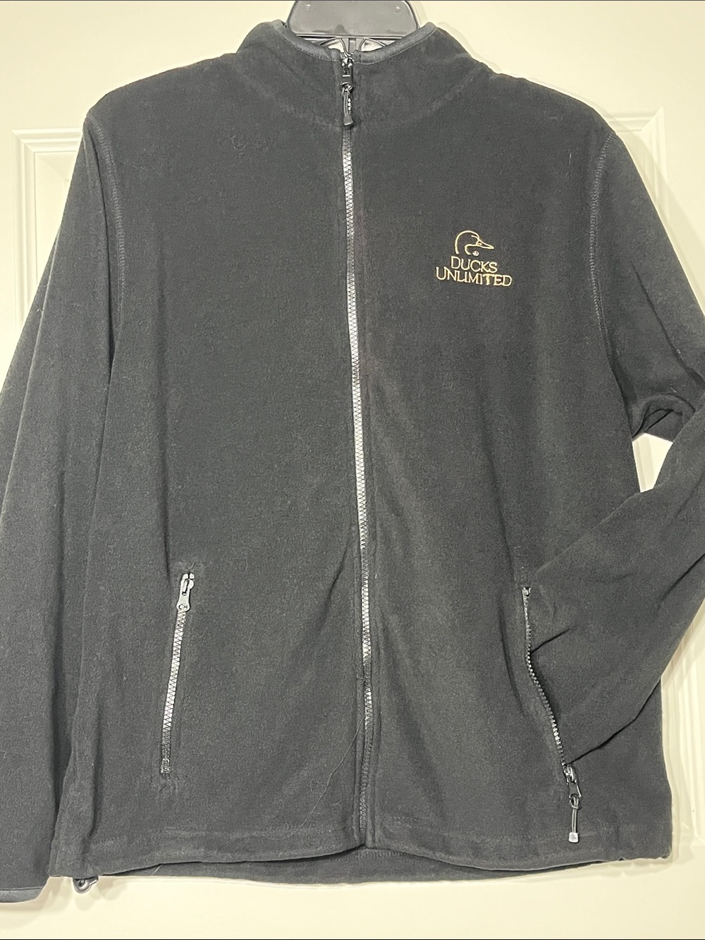 Ducks Unlimited Black Full Zip Fleece Jacket Mens M Embroidered Hunting
